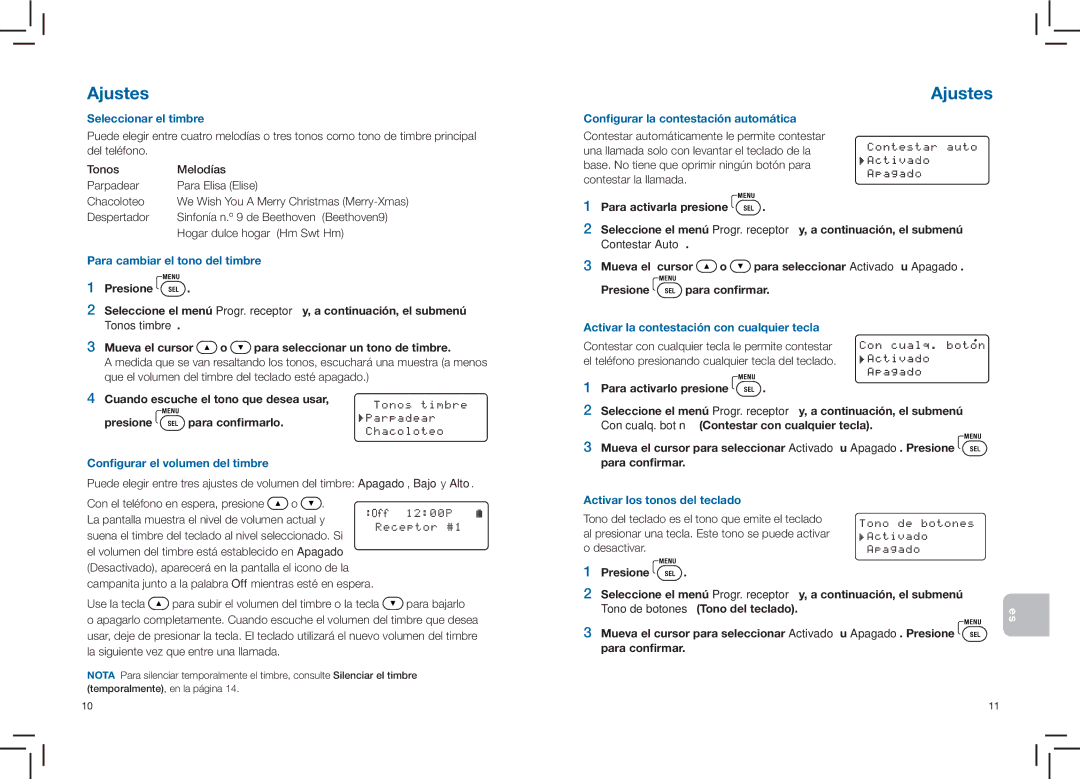 Plantronics CT14 manual Mueva el cursor o para seleccionar un tono de timbre, Para activarla presione, Para conﬁrmar 