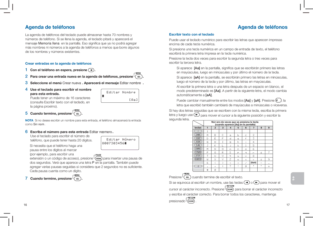 Plantronics CT14 manual Agenda de teléfonos, Crear entradas en la agenda de teléfonos, Cuando termine, presione 