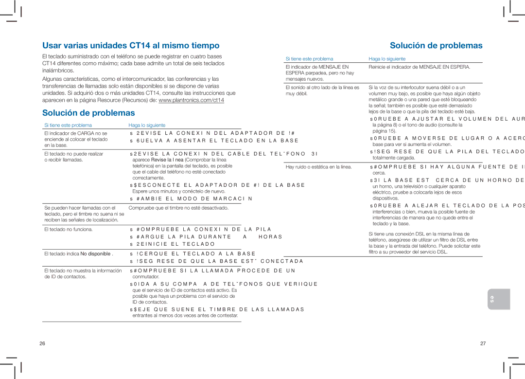 Plantronics manual Usar varias unidades CT14 al mismo tiempo, Solución de problemas 