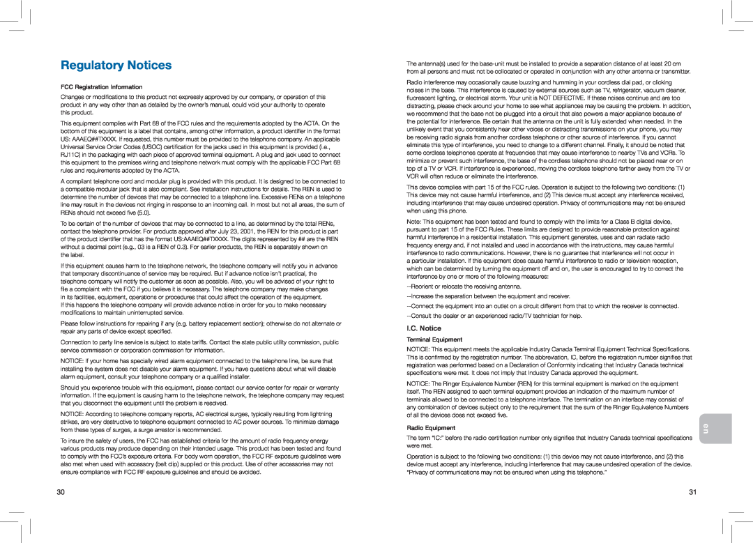 Plantronics CT14 manual Regulatory Notices, I.C. Notice 