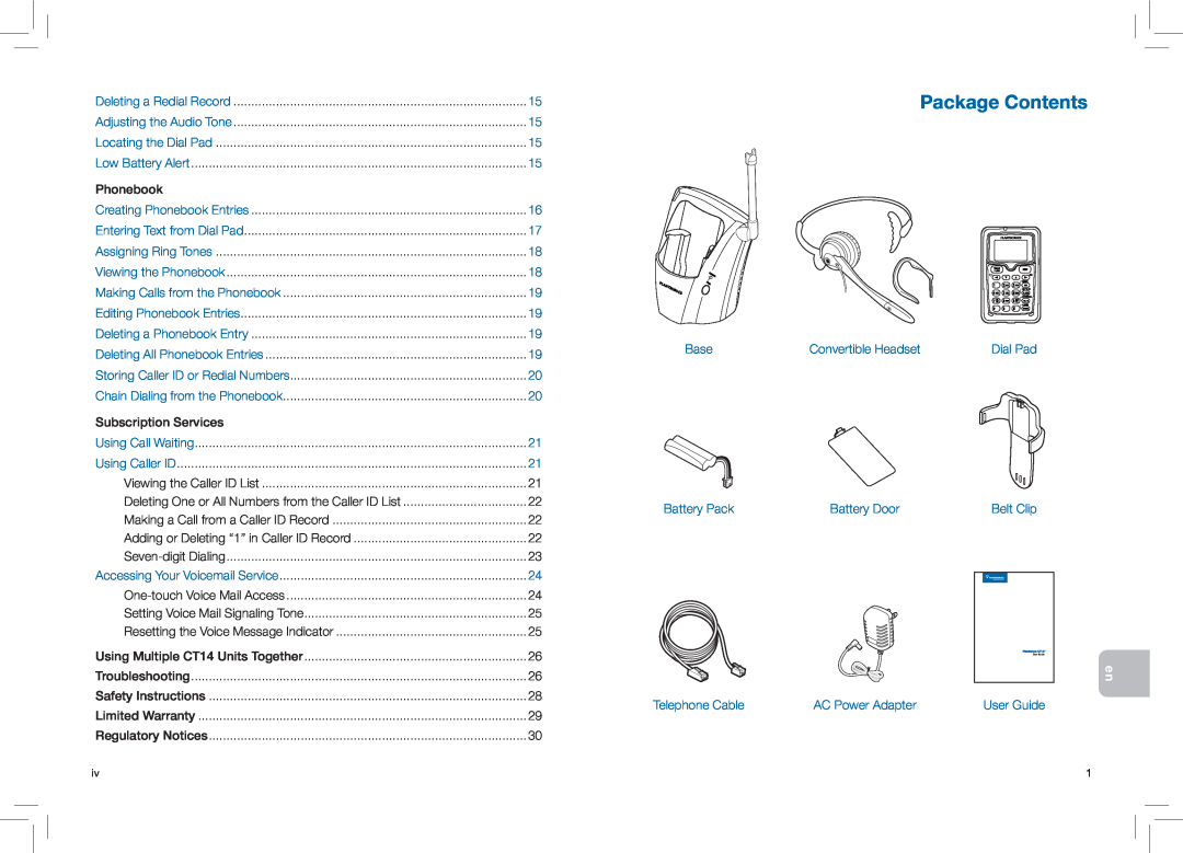 Plantronics CT14 manual Package Contents 