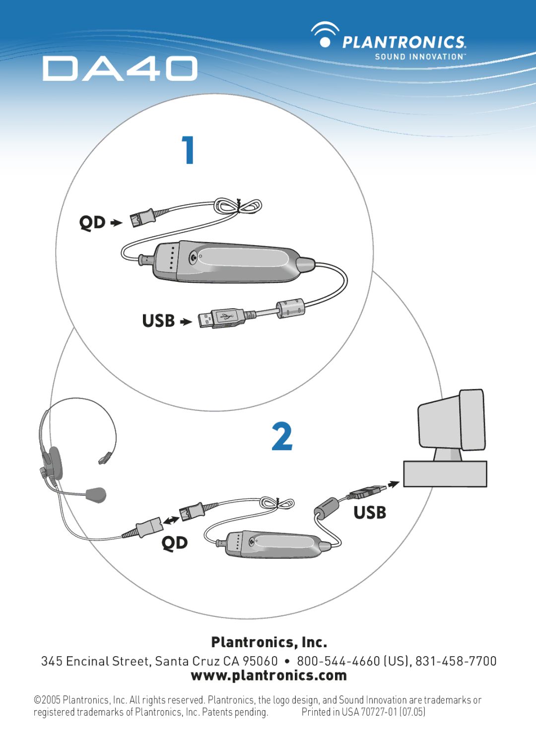 Plantronics DA40 manual Plantronics, Inc 