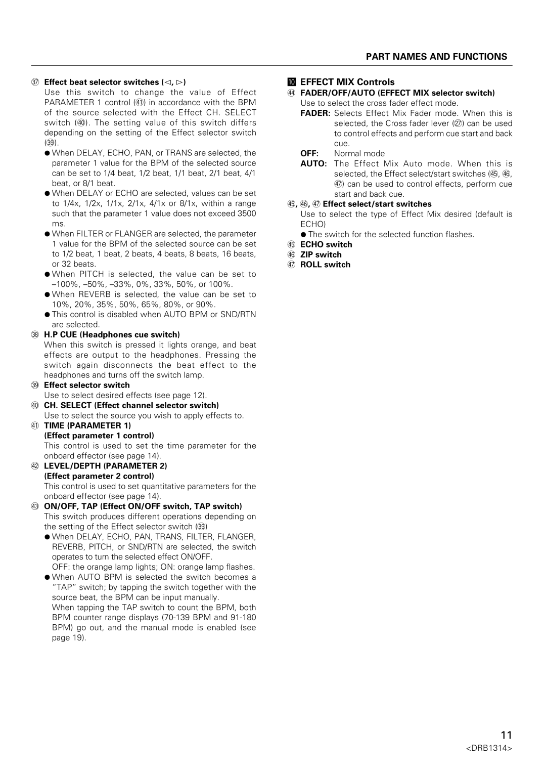 Plantronics DJM-3000 operating instructions Effect MIX Controls 