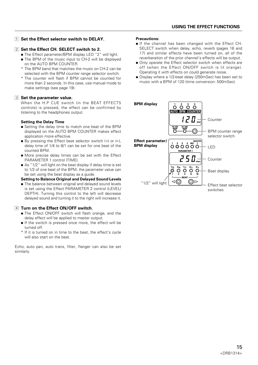 Plantronics DJM-3000 operating instructions Set the parameter value, Turn on the Effect ON/OFF switch 