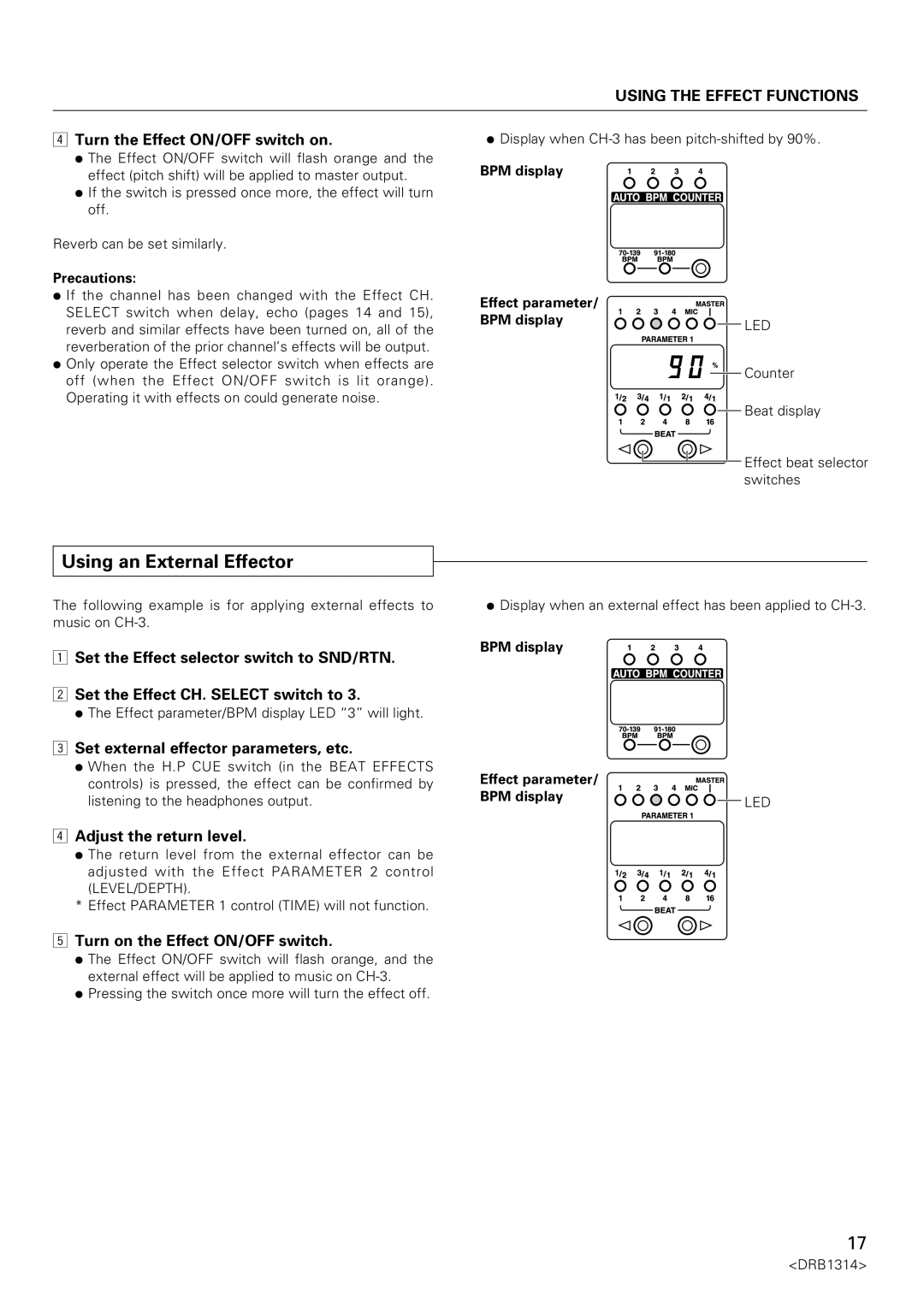 Plantronics DJM-3000 Using an External Effector, Turn the Effect ON/OFF switch on, Set external effector parameters, etc 