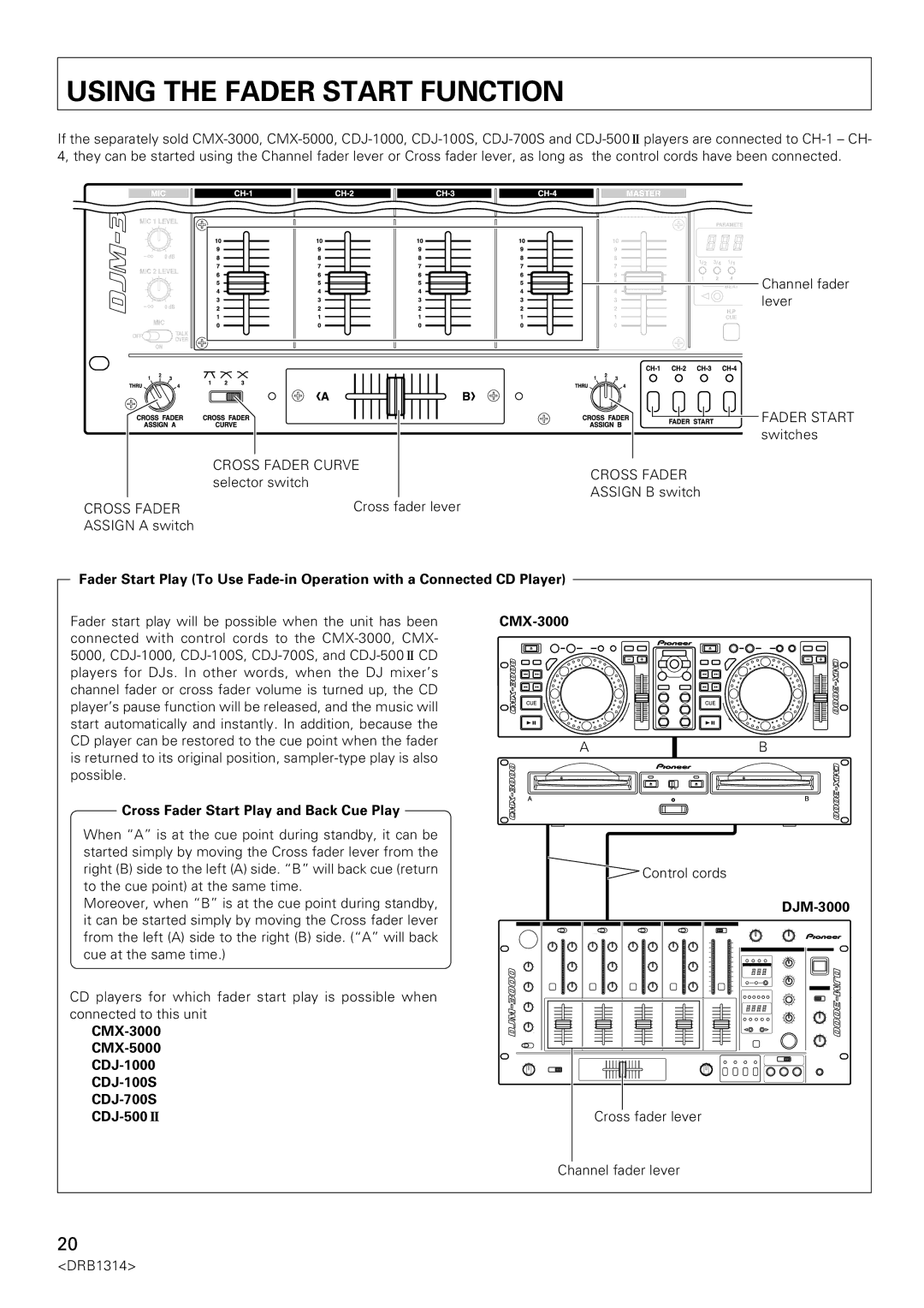 Plantronics DJM-3000 operating instructions Using the Fader Start Function, Cross Fader Start Play and Back Cue Play 