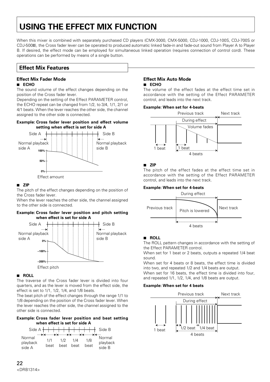 Plantronics DJM-3000 Using the Effect MIX Function, Effect Mix Features, Effect Mix Fader Mode, Effect Mix Auto Mode 