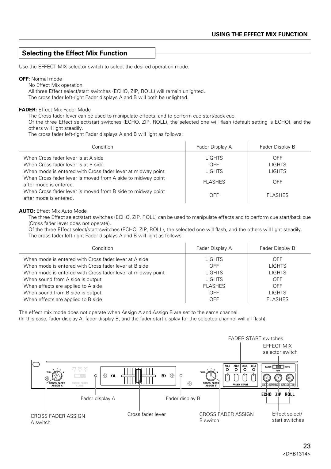 Plantronics DJM-3000 operating instructions Selecting the Effect Mix Function 