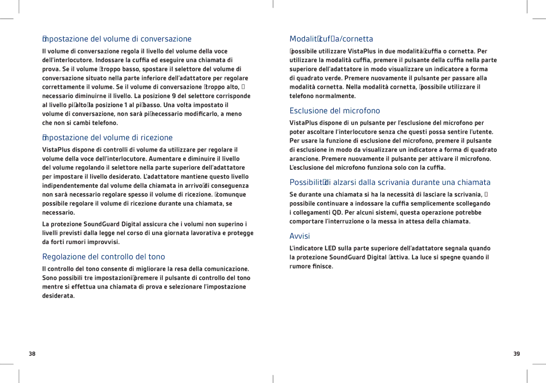 Plantronics DM15 Impostazione del volume di conversazione, Impostazione del volume di ricezione, Modalità cuffia/cornetta 