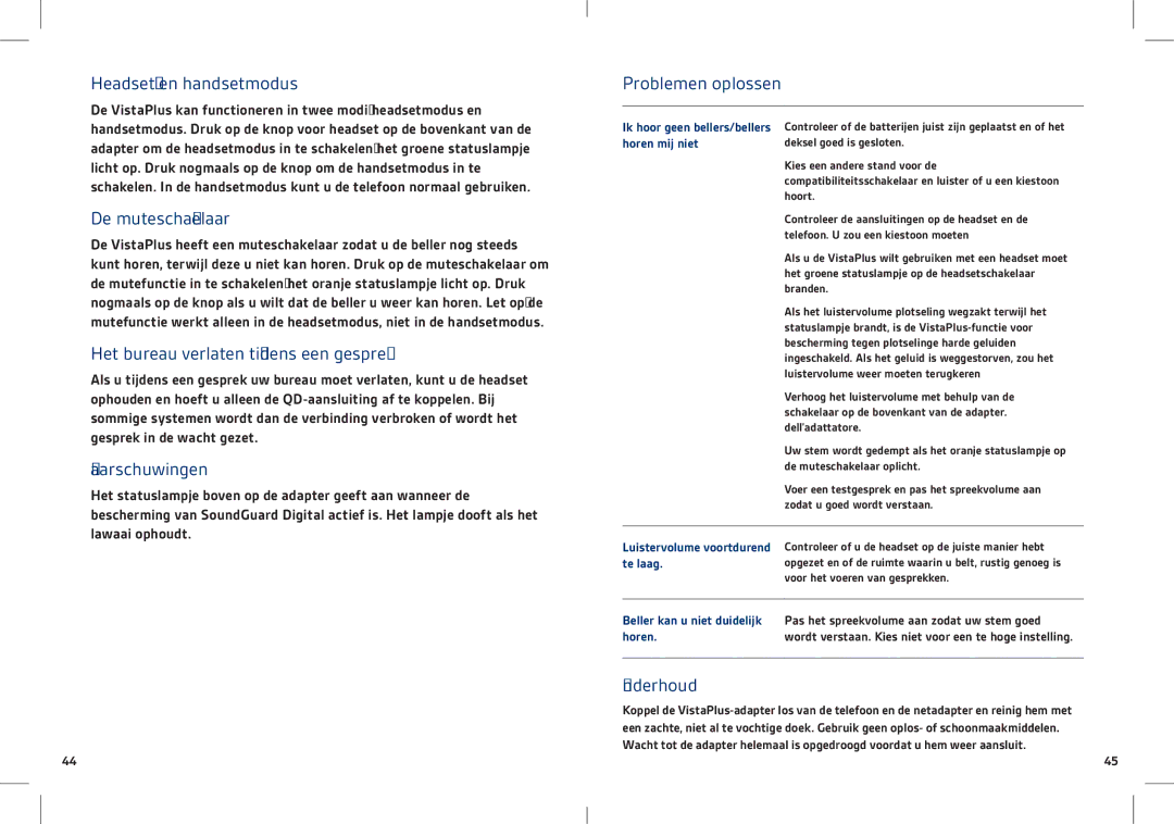 Plantronics DM15 Headset- en handsetmodus, De muteschakelaar, Het bureau verlaten tijdens een gesprek, Waarschuwingen 