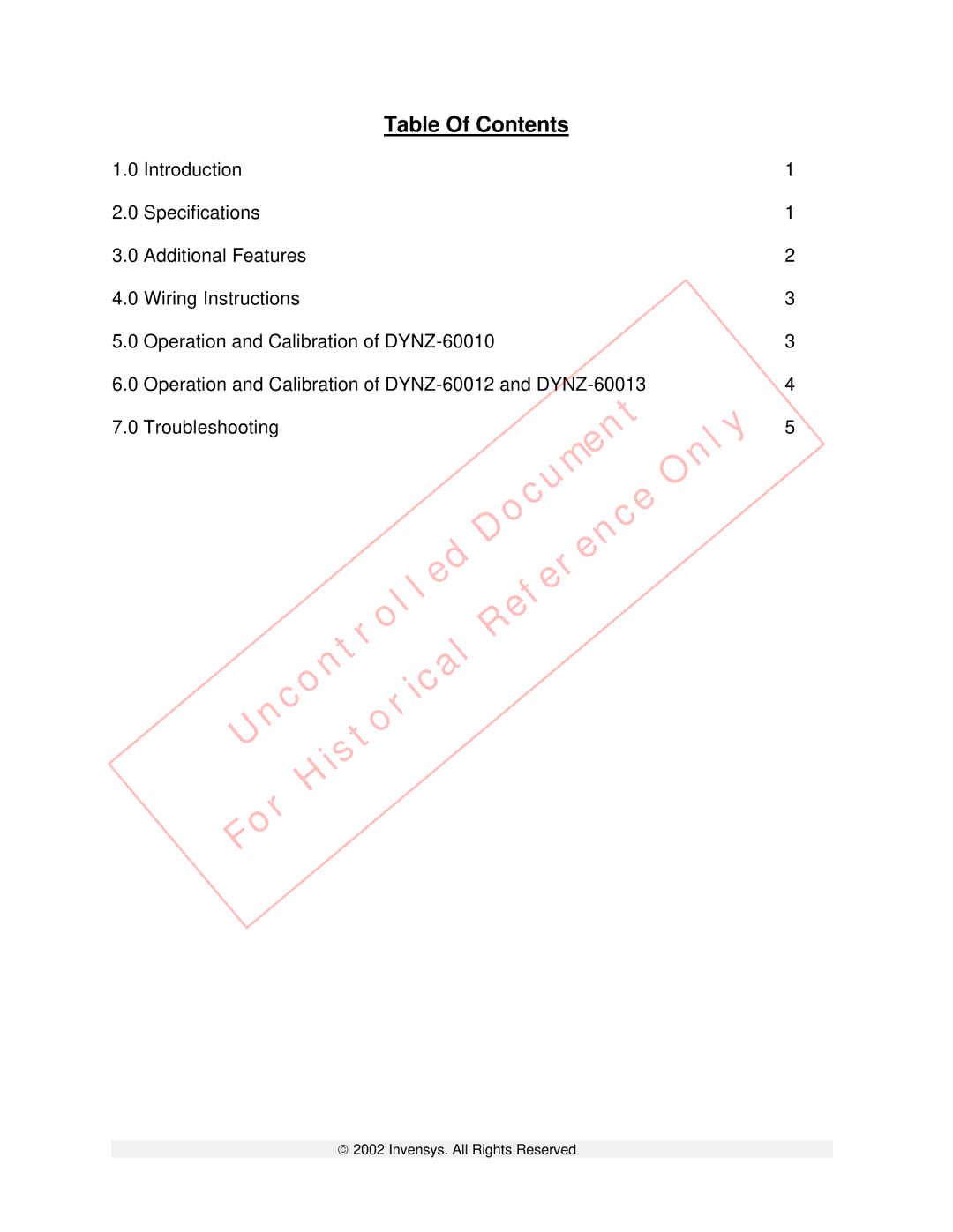 Plantronics DYNZ-600 Series technical manual For Document Only Reference, Table Of Contents 