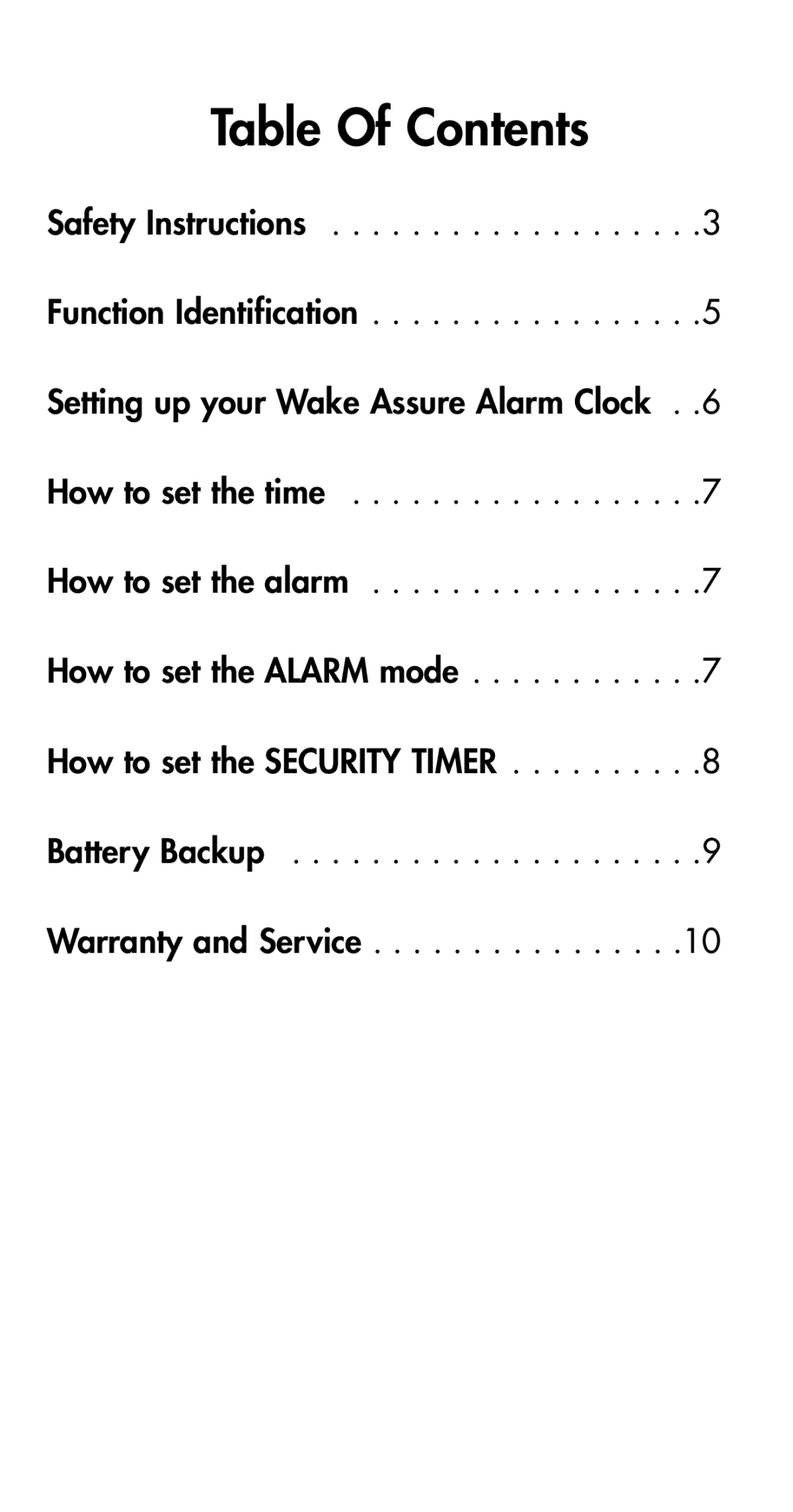 Plantronics Fire Alarm manual Table Of Contents 