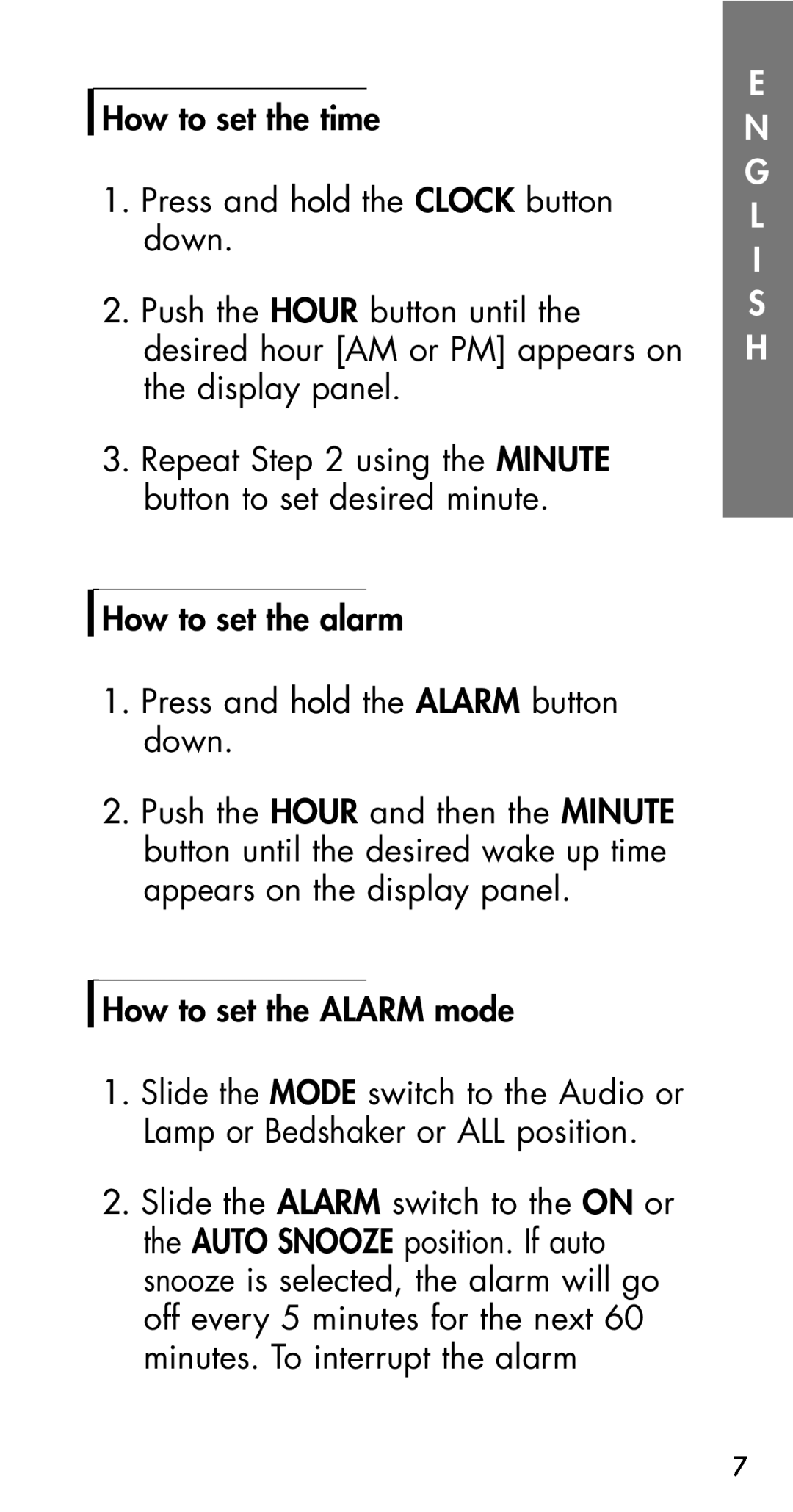 Plantronics Fire Alarm manual How to set the time, E N G L I S H 