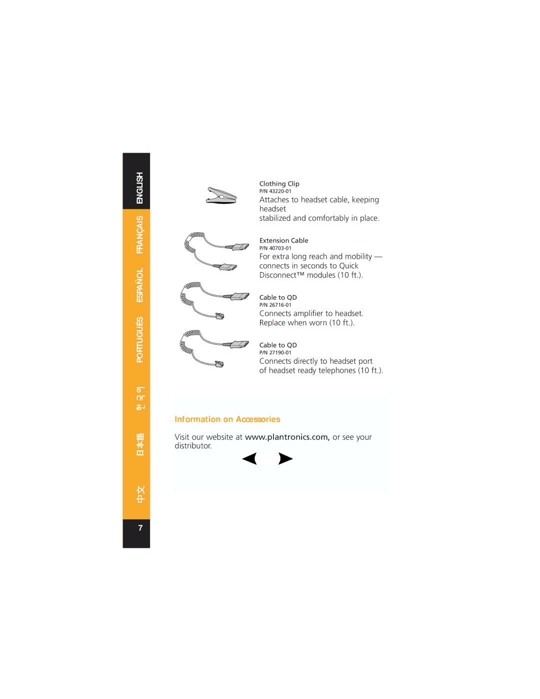 Plantronics P161N, H151N, H161N, H171/N, P151N quick start Information on Accessories 