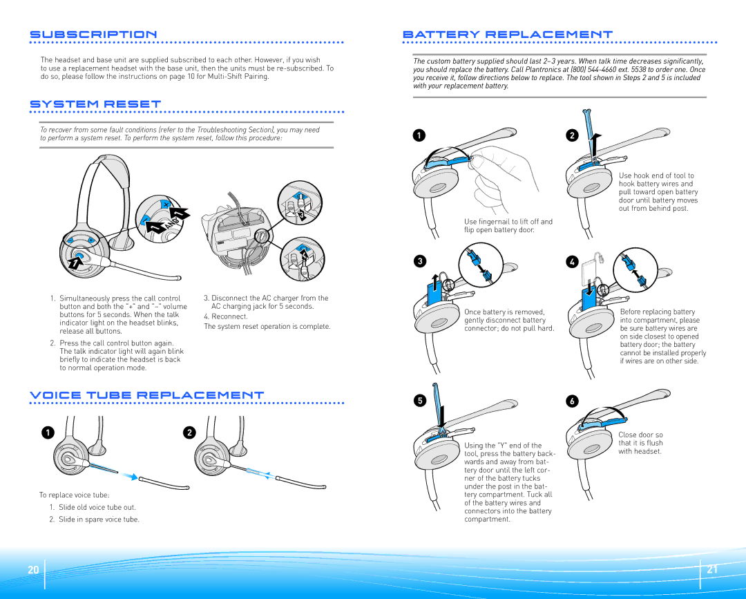 Plantronics Headset System manual Use fingernail to lift off and flip open battery door 