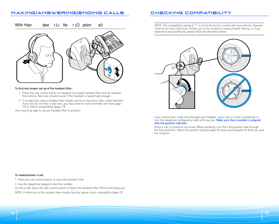 Plantronics Headset System manual With Handset Lifter Optional, To first test proper set up of the handset lifter 