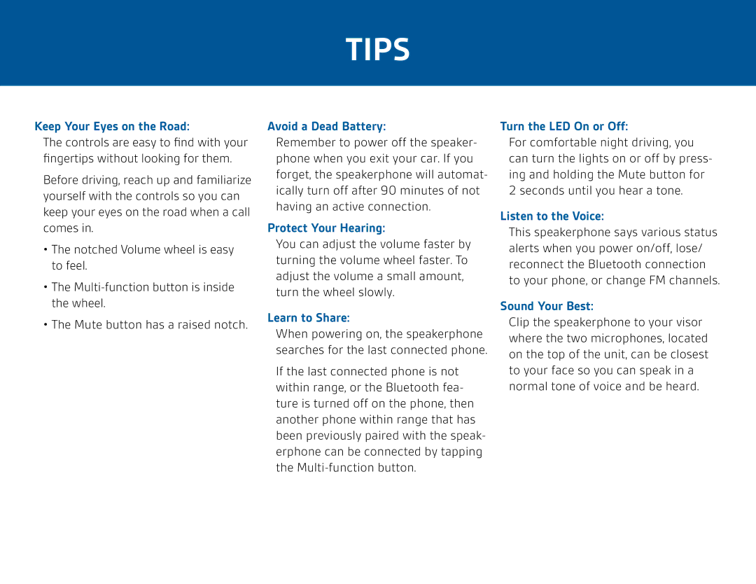 Plantronics K100 manual Tips 