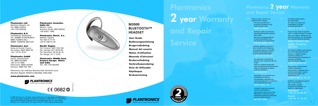 Plantronics M 3000 warranty Plantronics 2 year Warranty and Repair Service, M3000 BLUETOOTH HEADSET 