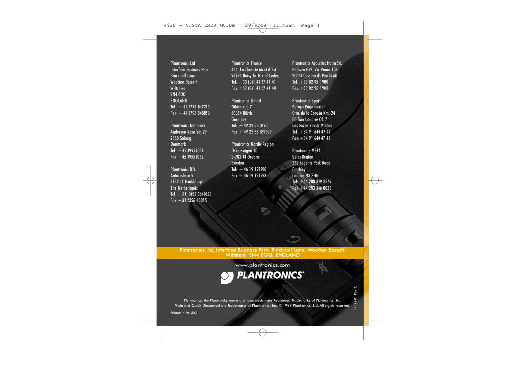 Plantronics M12 manual Vista User Guide 