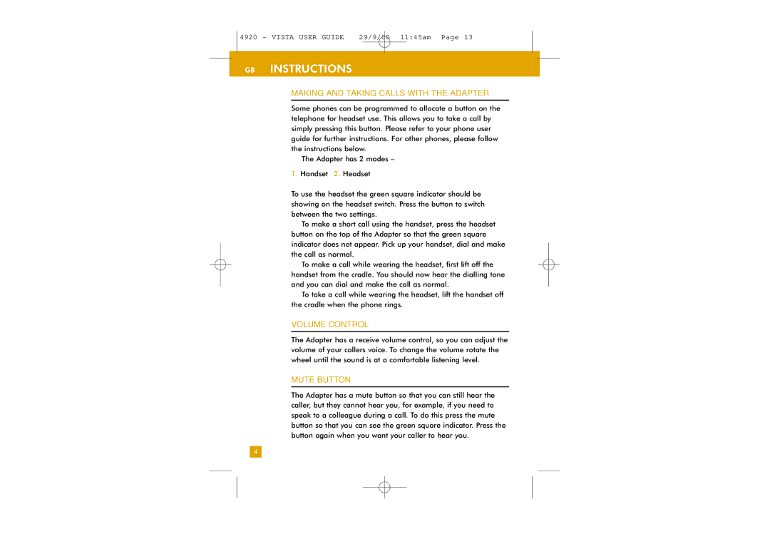 Plantronics M12 manual Making and Taking Calls with the Adapter, Volume Control, Mute Button 