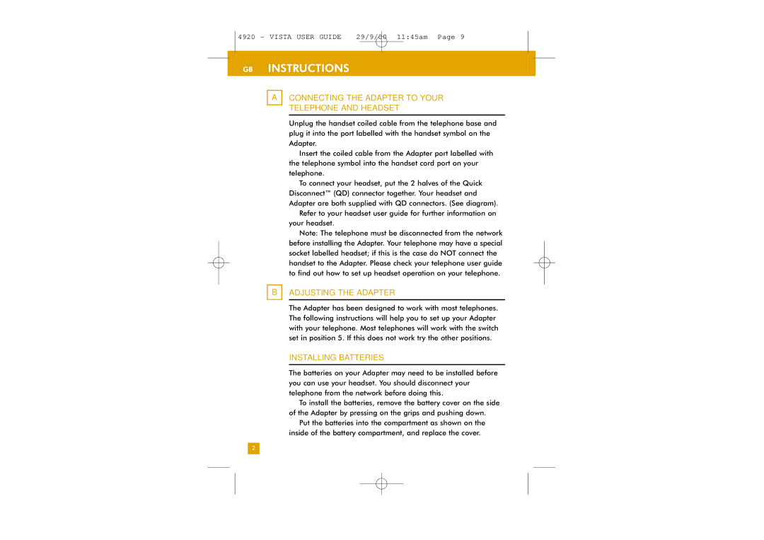 Plantronics M12 manual GB Instructions, Connecting the Adapter to Your Telephone and Headset, Adjusting the Adapter 