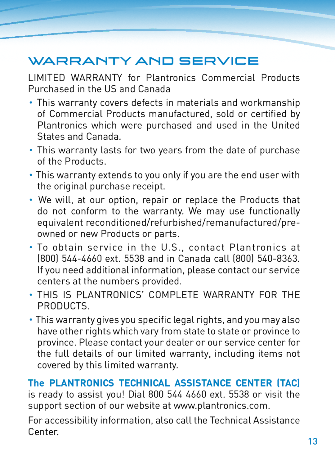 Plantronics M22 manual Warranty and Service, This is PLANTRONICS’ Complete Warranty for the Products 