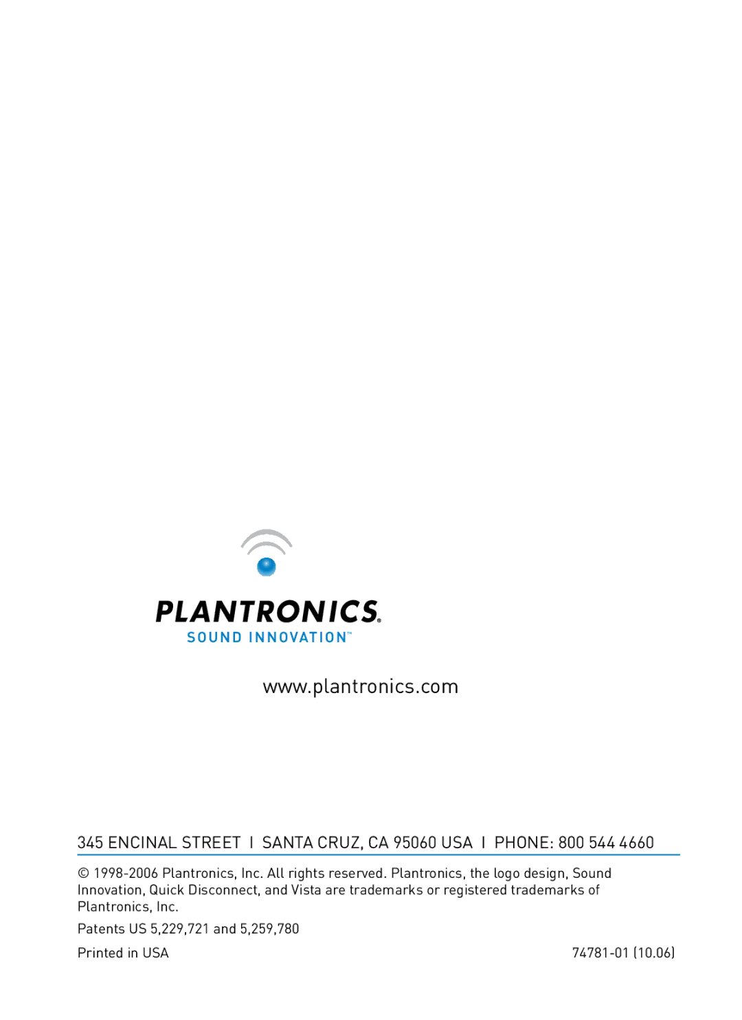 Plantronics M22 manual Encinal Street I Santa CRUZ, CA 95060 USA I Phone 800 544 