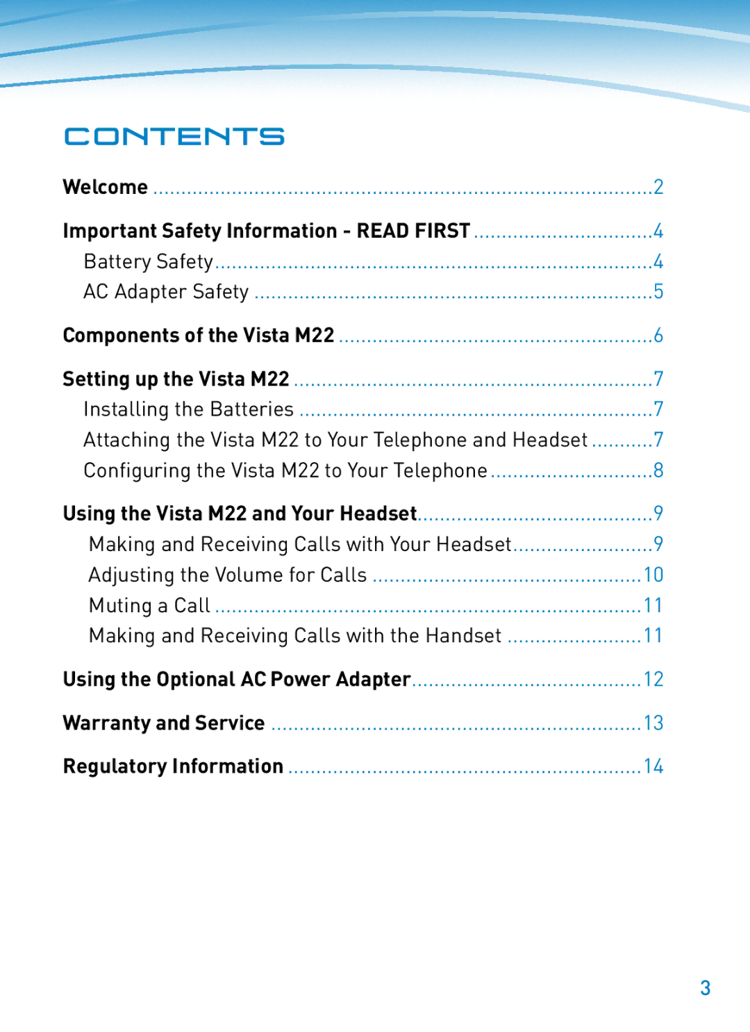 Plantronics M22 manual Contents 