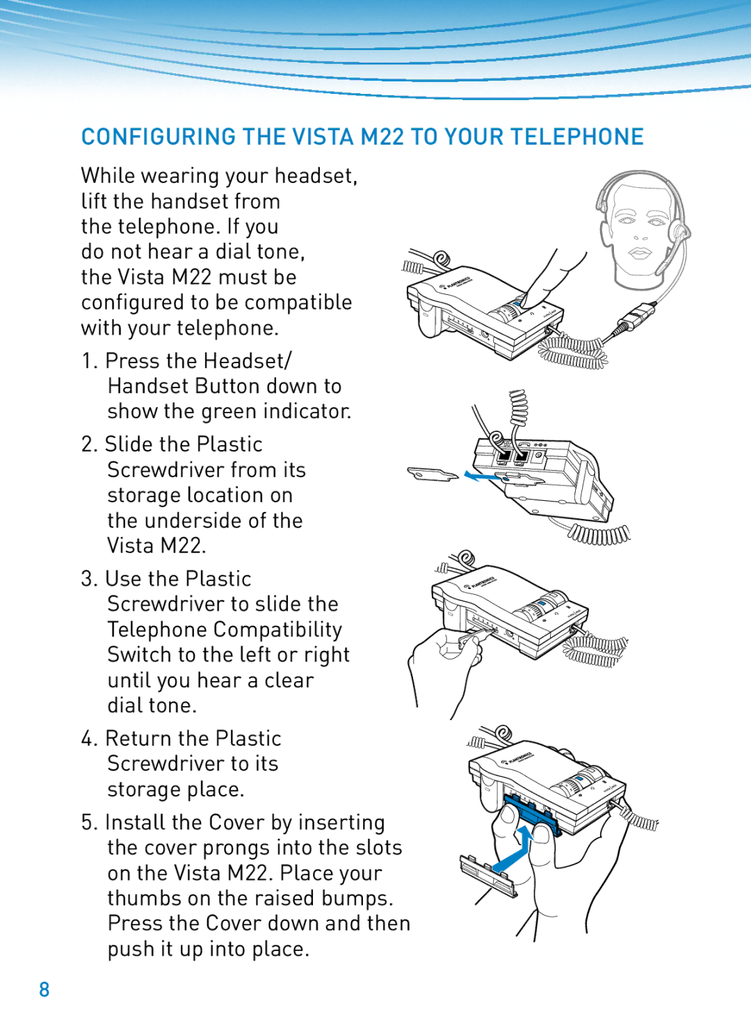 Plantronics manual Configuring the Vista M22 to Your Telephone 