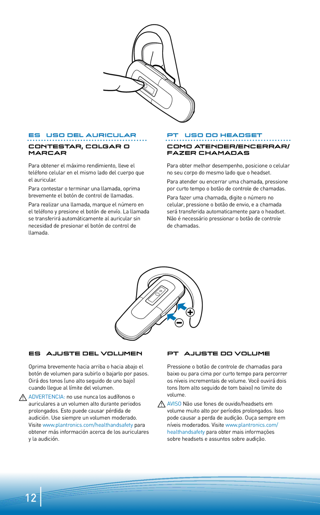 Plantronics M220 manual ES USO DEL Auricular, PT USO do Headset 