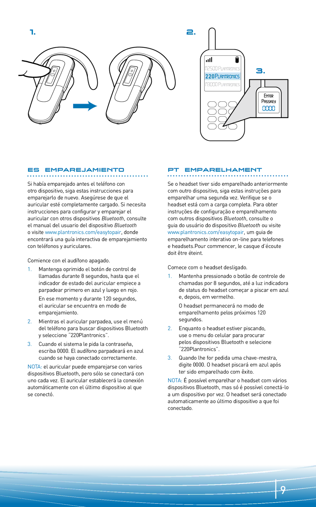 Plantronics M220 manual PT Emparelhament 