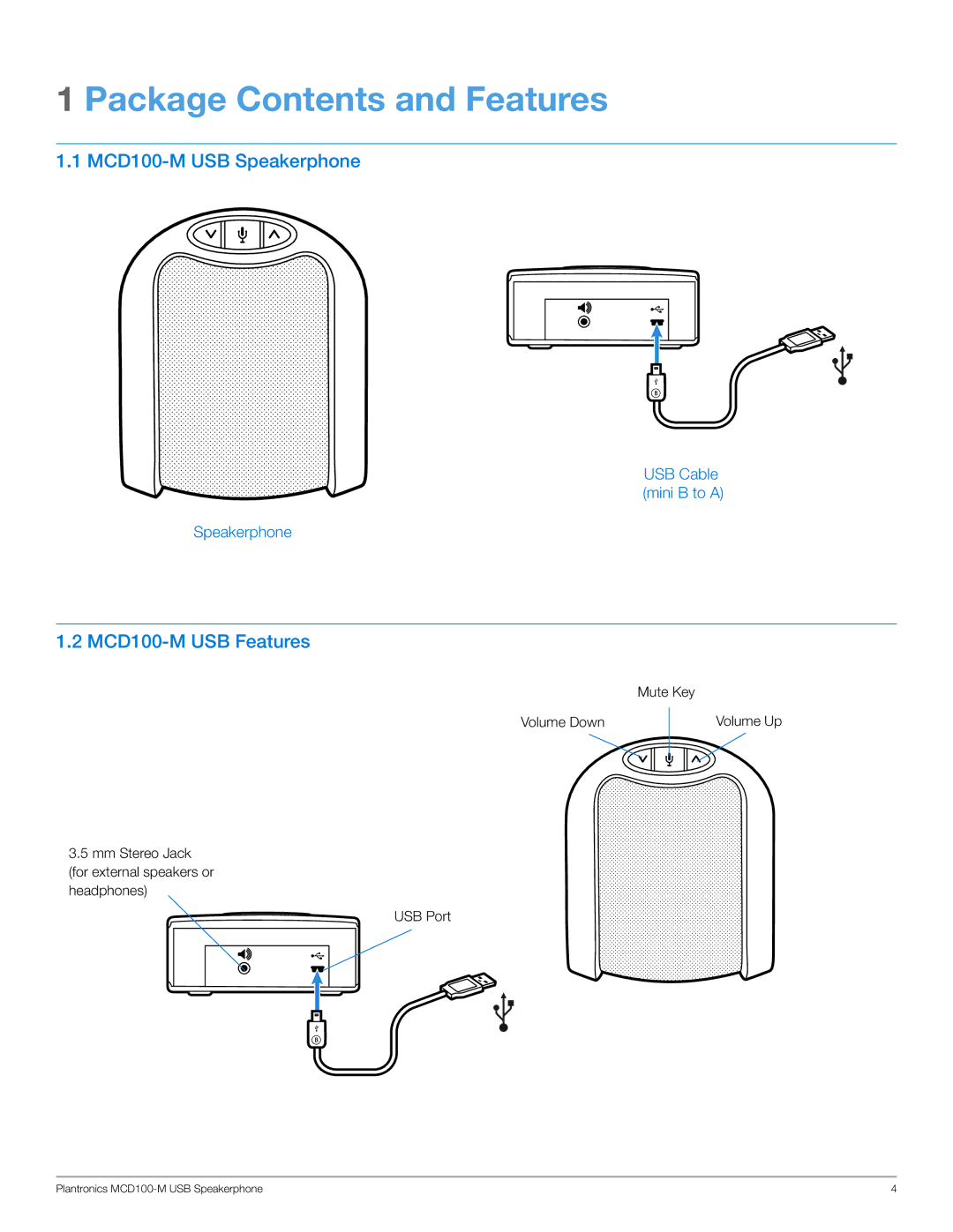 Plantronics MCD100-M manual Package Contents and Features 