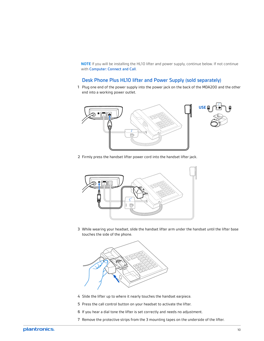 Plantronics mda200 manual Desk Phone Plus HL10 lifter and Power Supply sold separately 