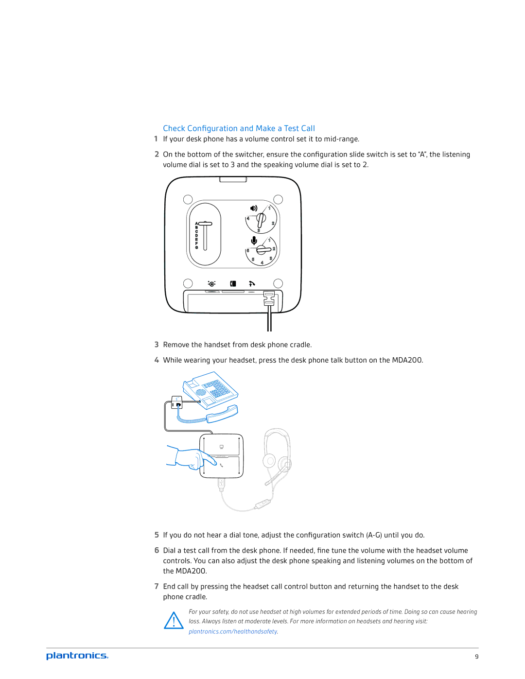 Plantronics mda200 manual Check Configuration and Make a Test Call 