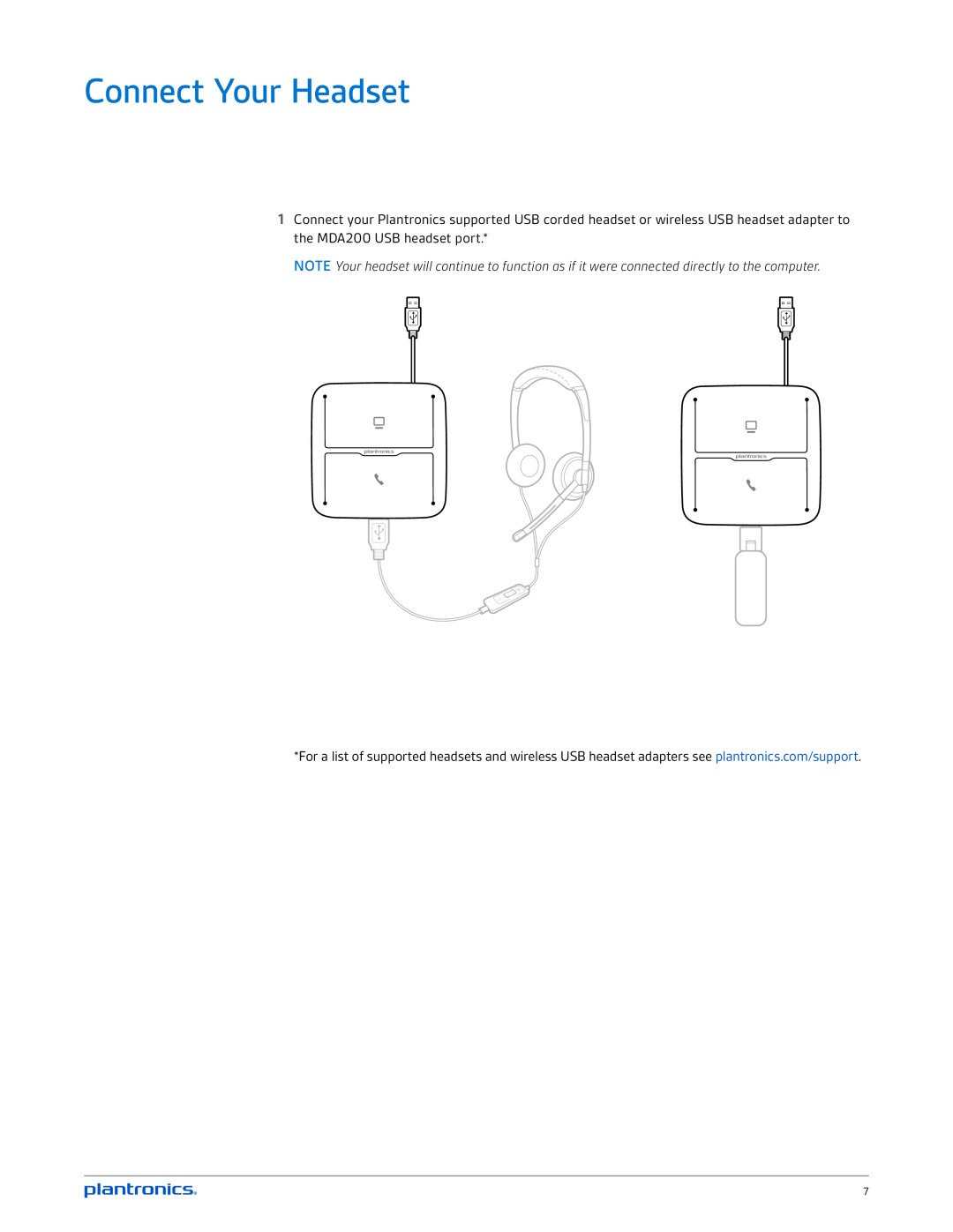 Plantronics mda200 manual Connect Your Headset 