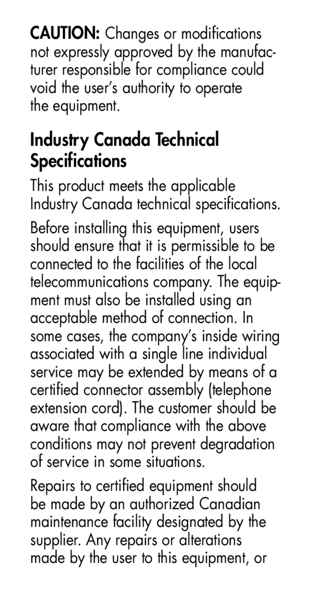 Plantronics MHA100 manual Industry Canada Technical Specifications 