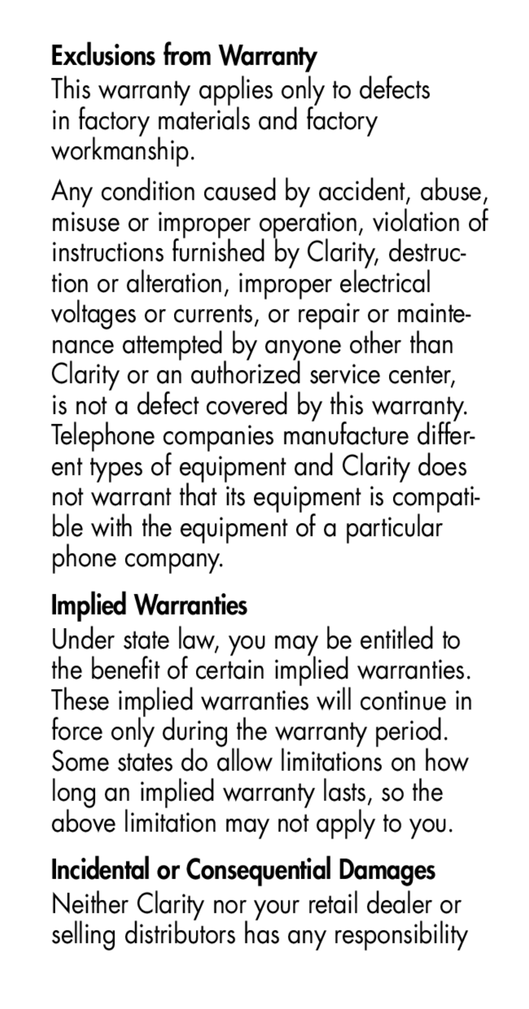 Plantronics MHA100 manual Exclusions from Warranty, Implied Warranties, Incidental or Consequential Damages 