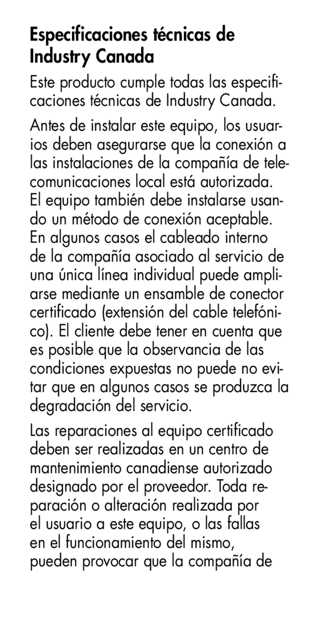 Plantronics MHA100 manual Especificaciones técnicas de Industry Canada 