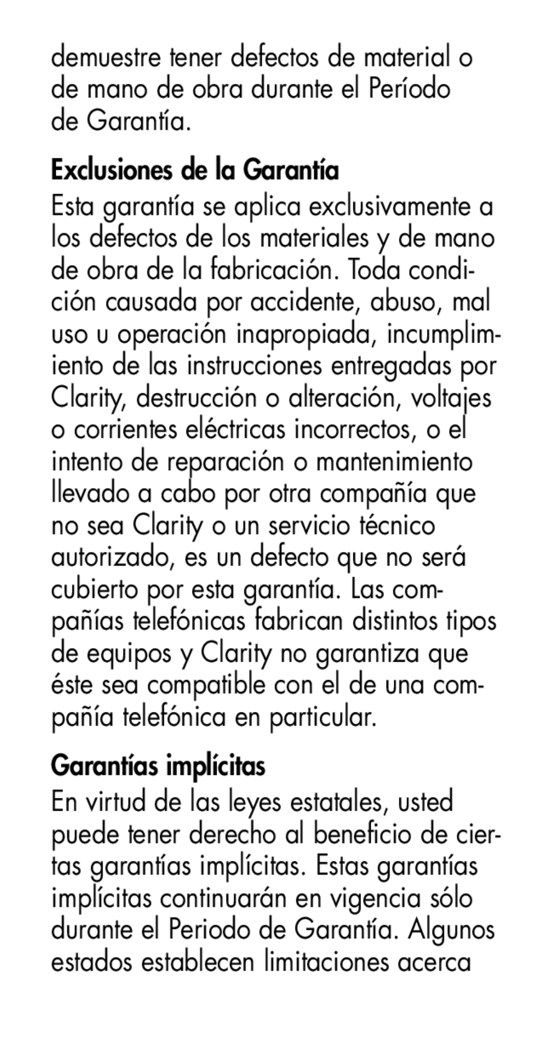 Plantronics MHA100 manual Exclusiones de la Garantía, Garantías implícitas 