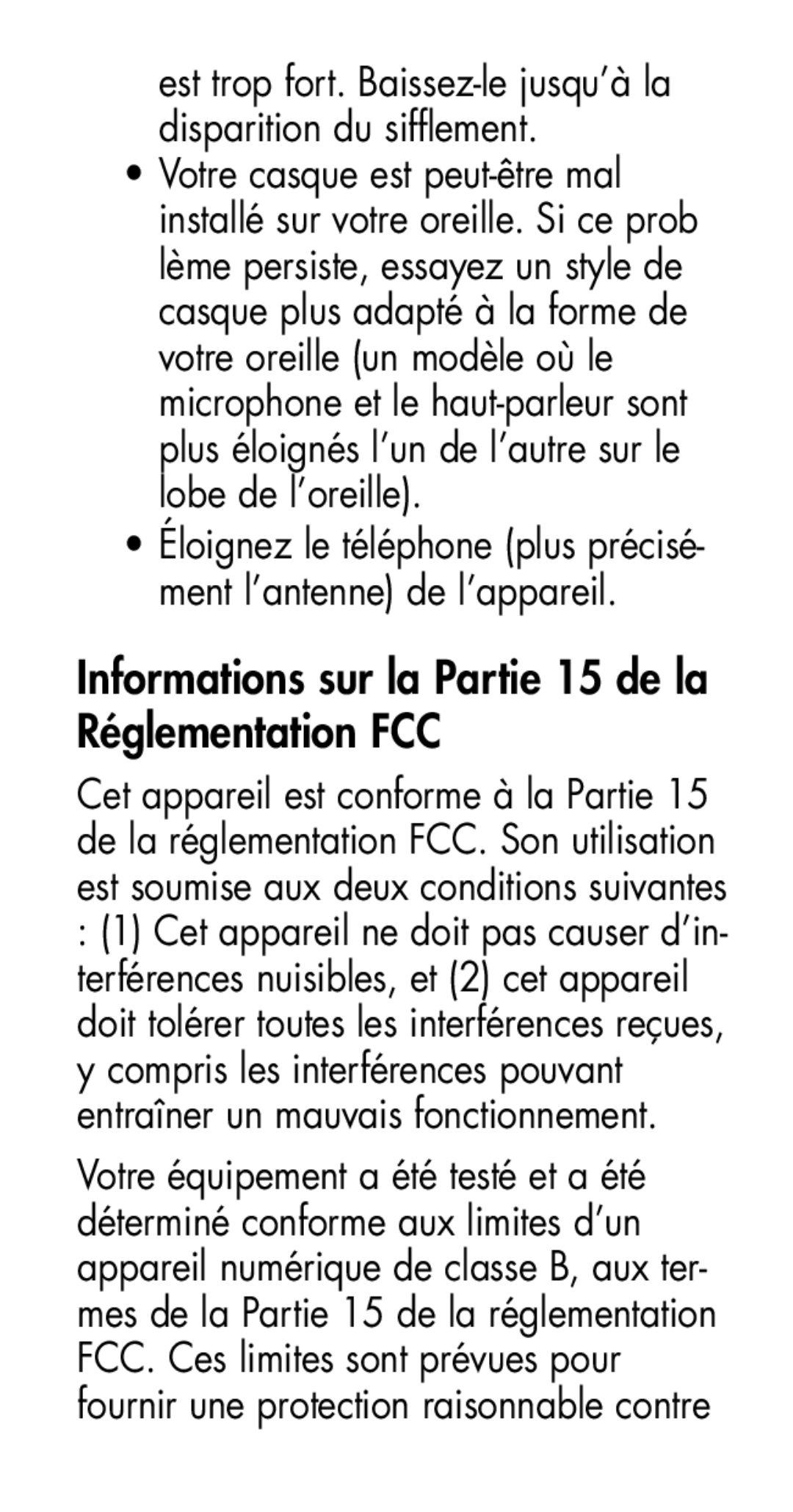 Plantronics MHA100 manual Informations sur la Partie 15 de la Réglementation FCC 