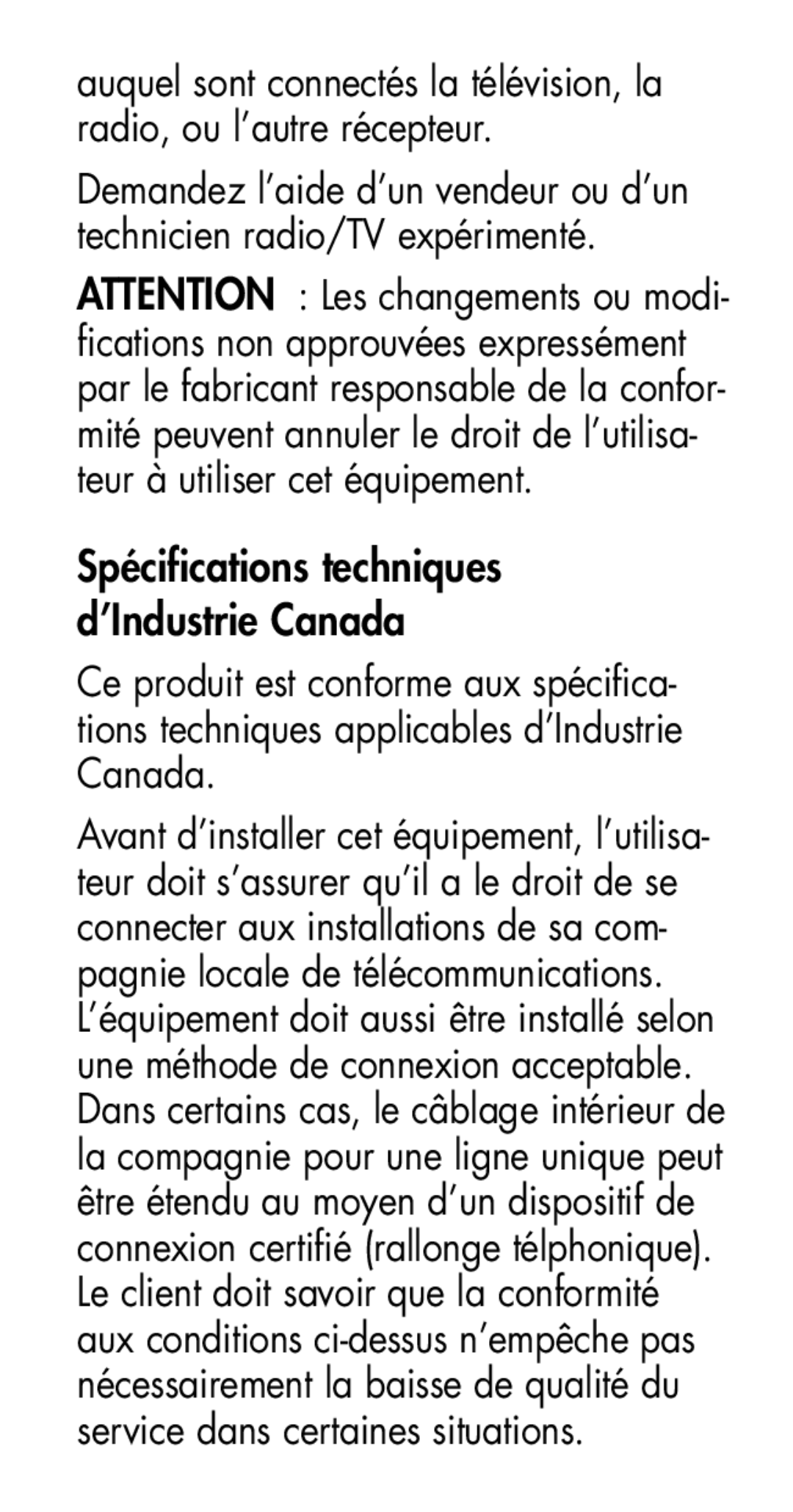 Plantronics MHA100 manual Spécifications techniques d’Industrie Canada 