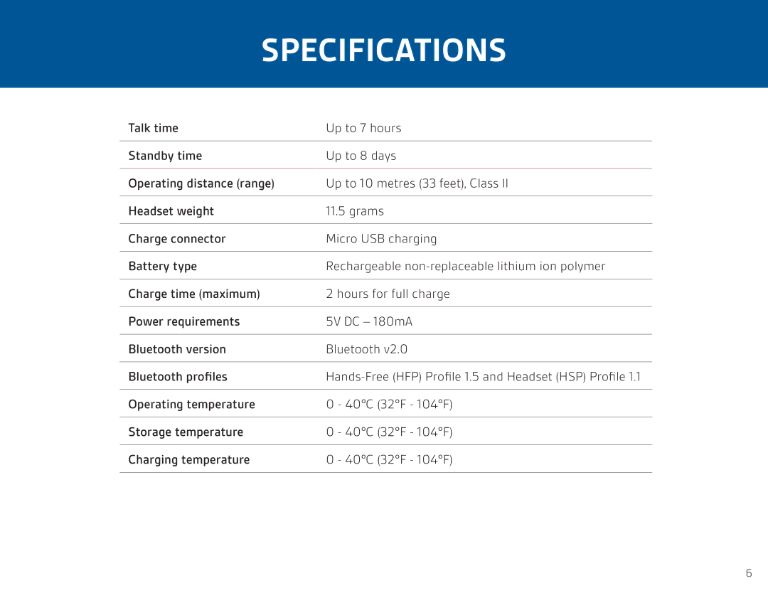 Plantronics ML10, ML12 manual Specifications 