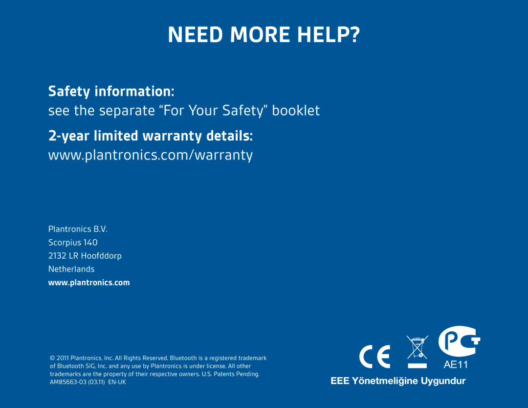 Plantronics ML10, ML12 manual Safety information 