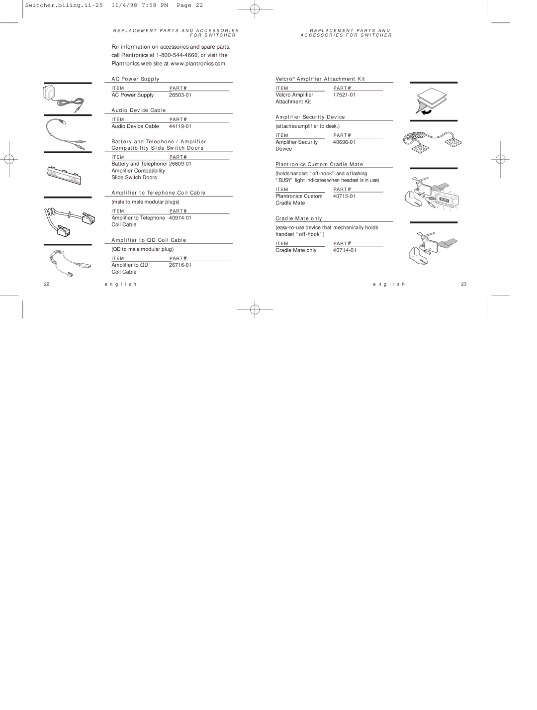 Plantronics MX10 manual Switcher.biling.ii-25 11/4/98 758 PM 