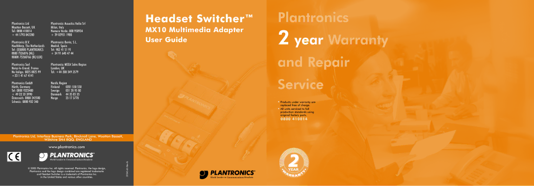 Plantronics MX10 warranty Plantronics Year Warranty Repair Service 