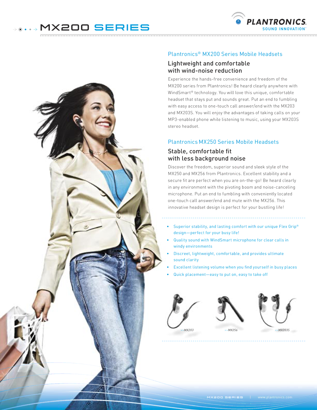 Plantronics MX200 Series manual Lightweight and comfortable with wind-noise reduction 