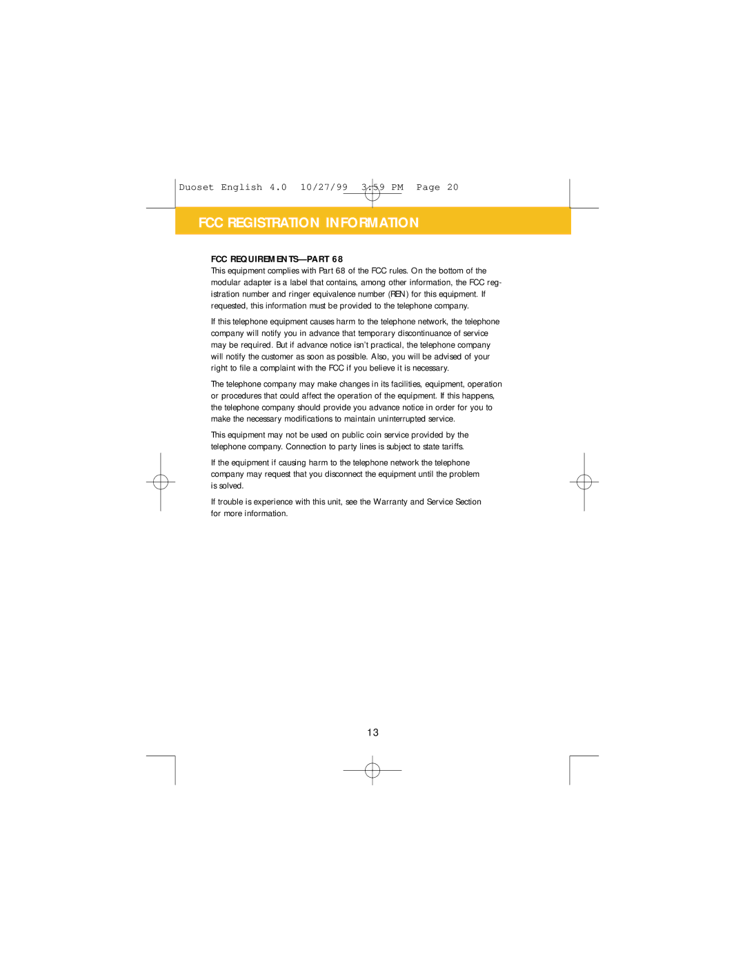 Plantronics P141, H141N manual FCC Registration Information, Fcc Requirements-Part 