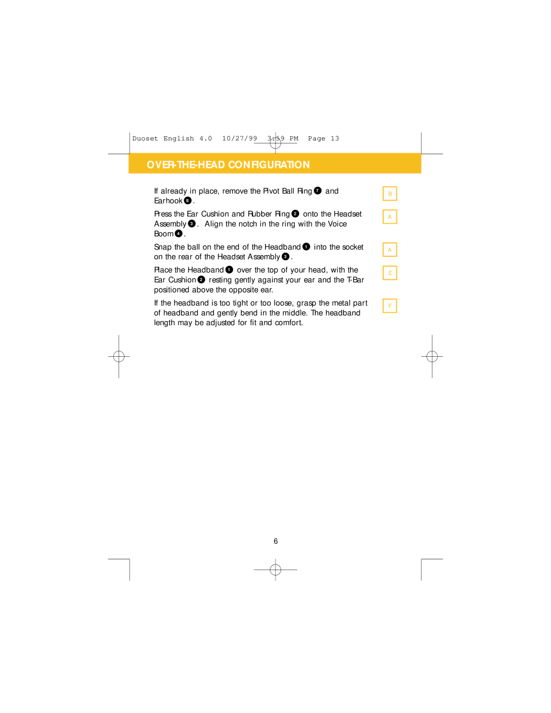 Plantronics H141N, P141 manual OVER-THE-HEAD Configuration 