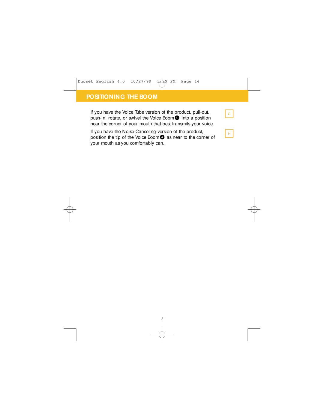 Plantronics P141, H141N manual Positioning the Boom 