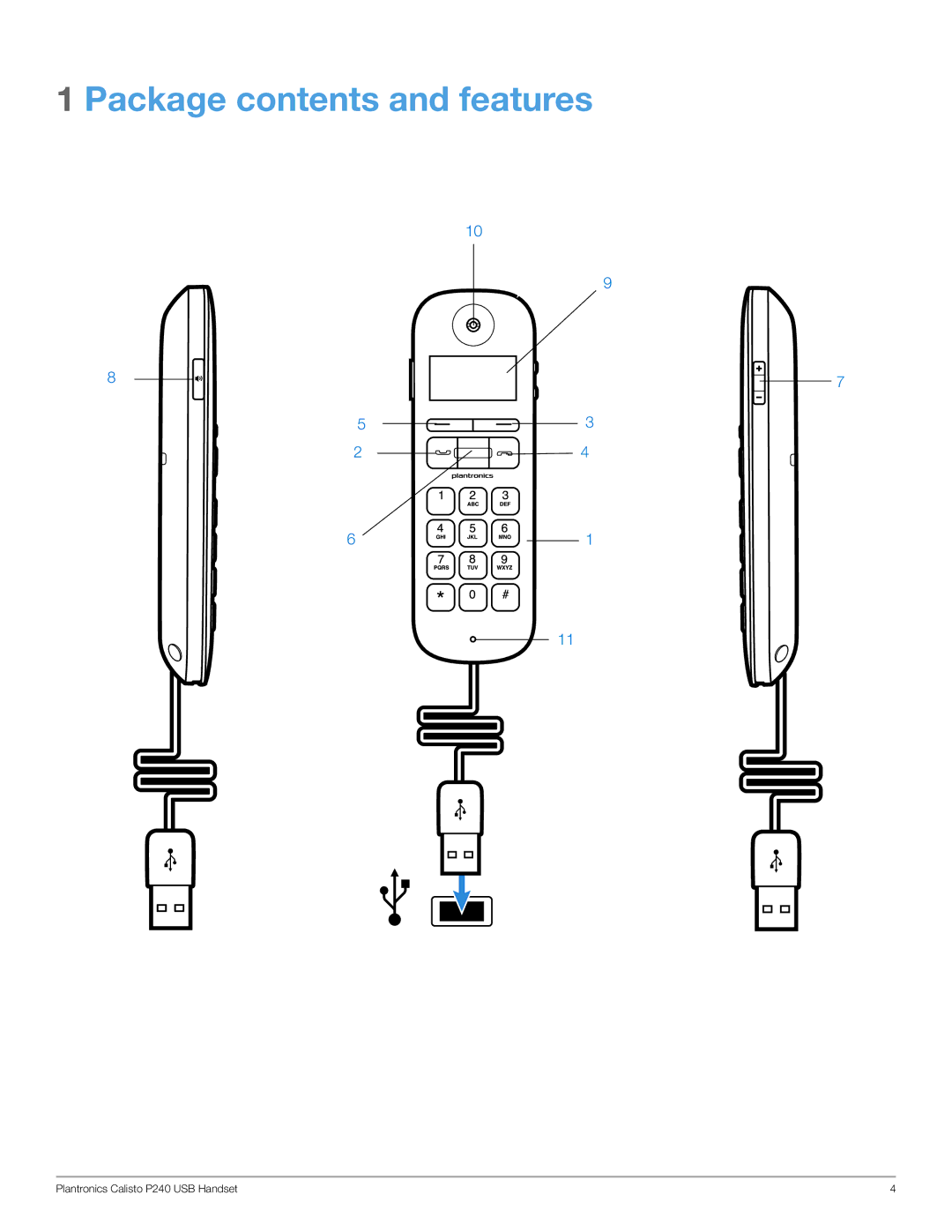 Plantronics P240-M manual Package contents and features 